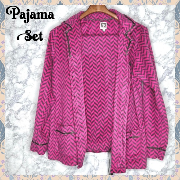 Anne Klein Other - Anne Klein Sleep Lounge Fleece Set Pink Gray Herringbone Print Women’s Large